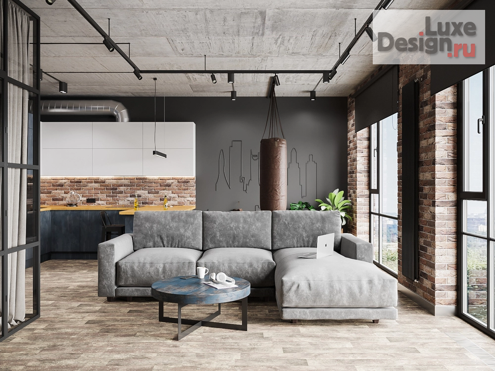 Дизайн интерьера квартиры студии "Лофт в темных тонах" (фото 2)