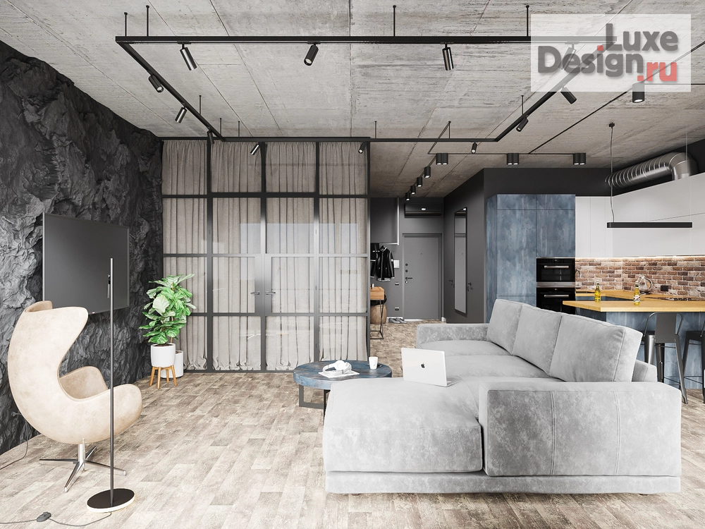 Дизайн интерьера квартиры студии "Лофт в темных тонах" (фото 4)